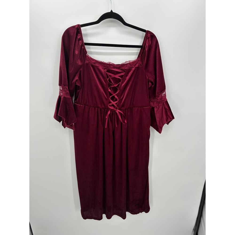 Bloomchic Womens Red Velvet Midi Dress Size 1X NWT Renaissance Witchy Vampire